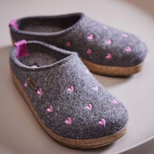 Haflinger Cuoricini Gray & Pink Hearts Slipper Slip On Clogs. 37. NEW.